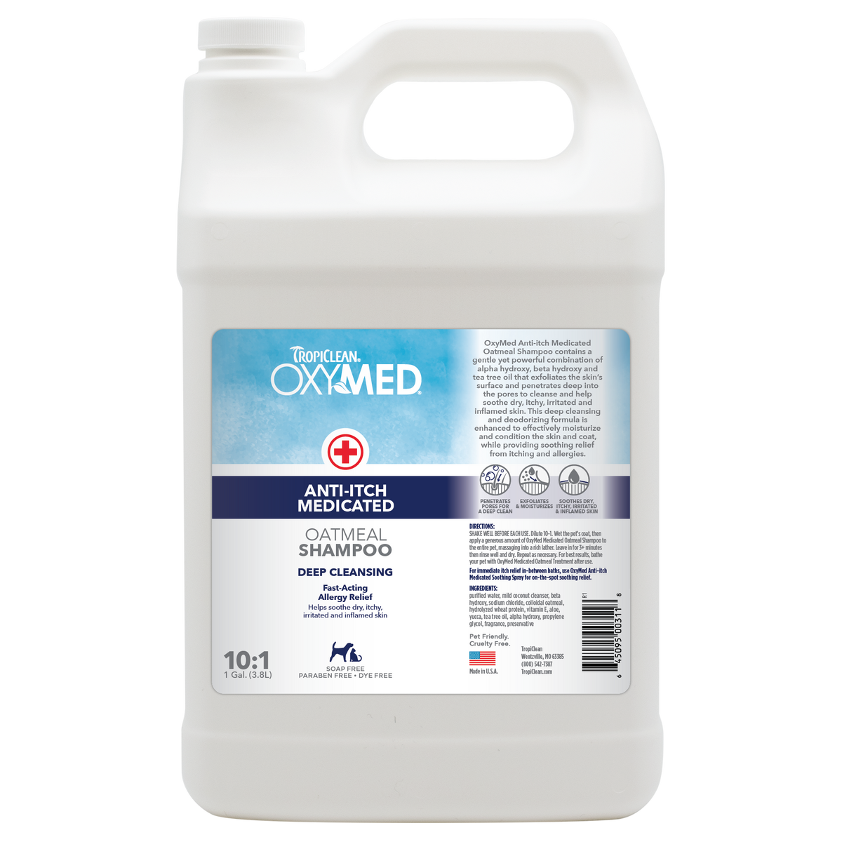 TropiClean OxyMed Medicated Anti Itch Shampoo for Pets, 1 gal