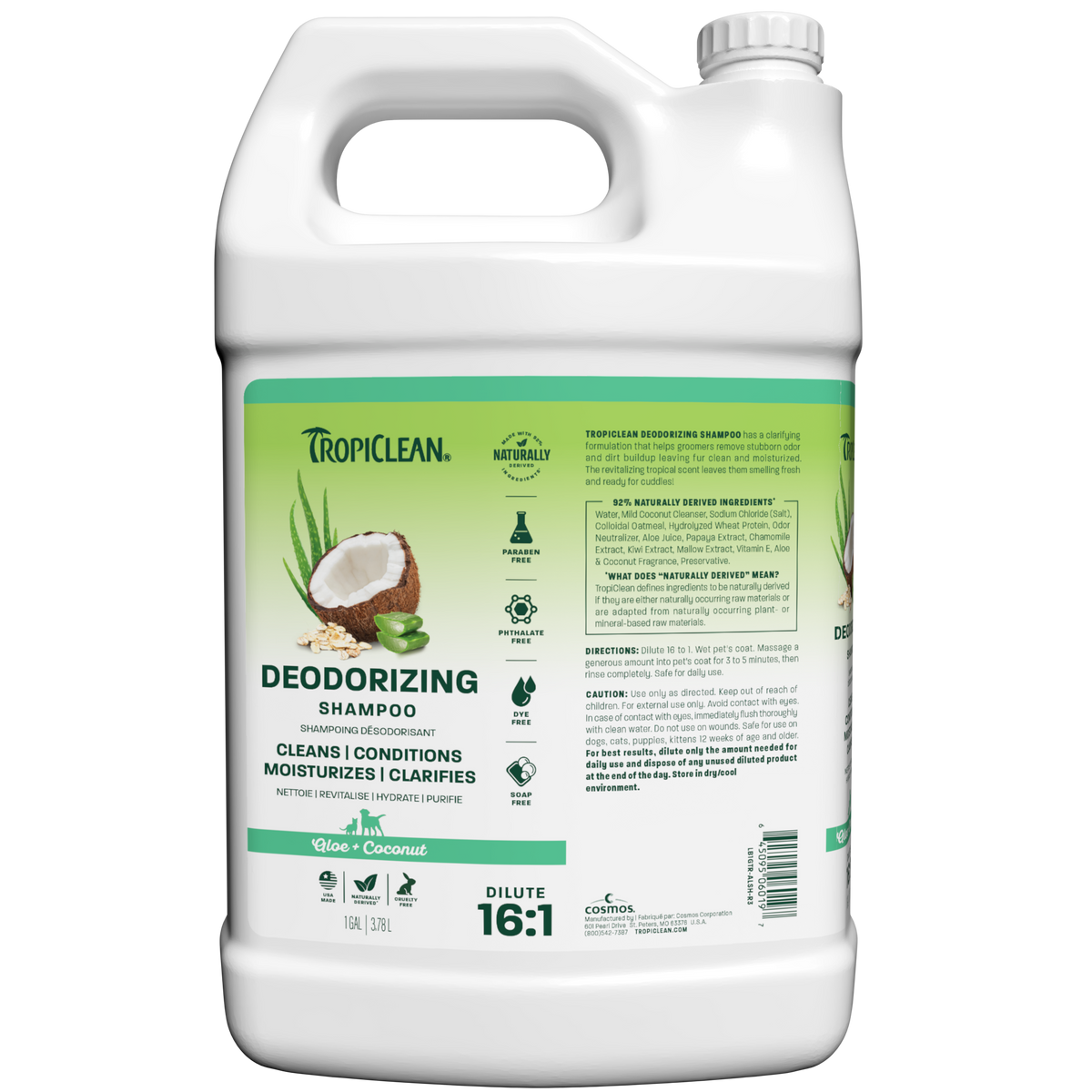 TropiClean Aloe + Coconut Deodorizing Pet Shampoo, 1 gal