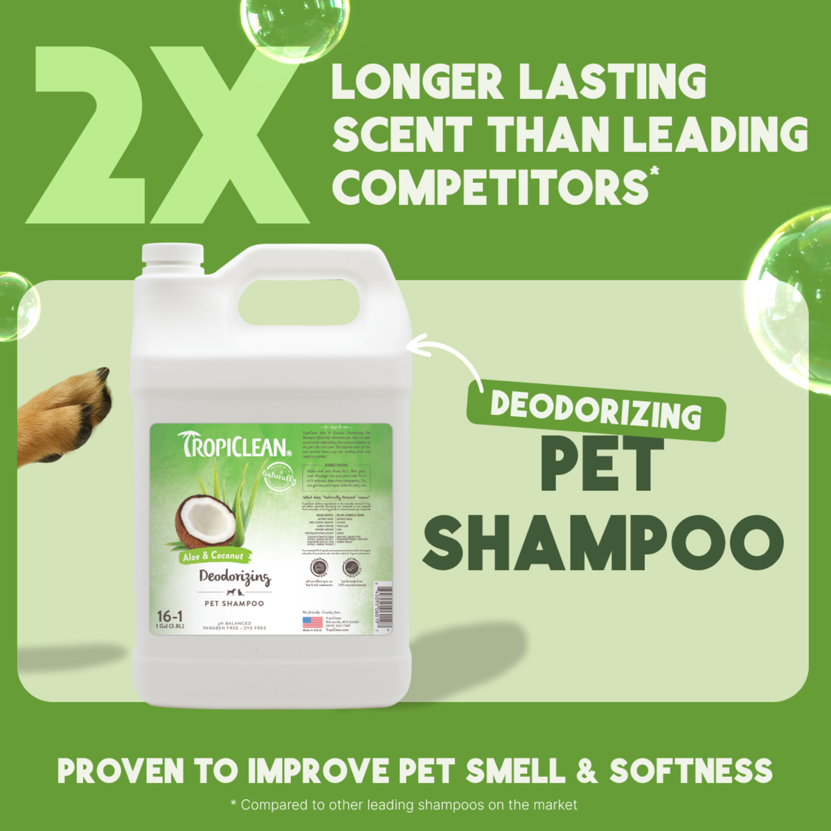 TropiClean Aloe + Coconut Deodorizing Pet Shampoo, 1 gal