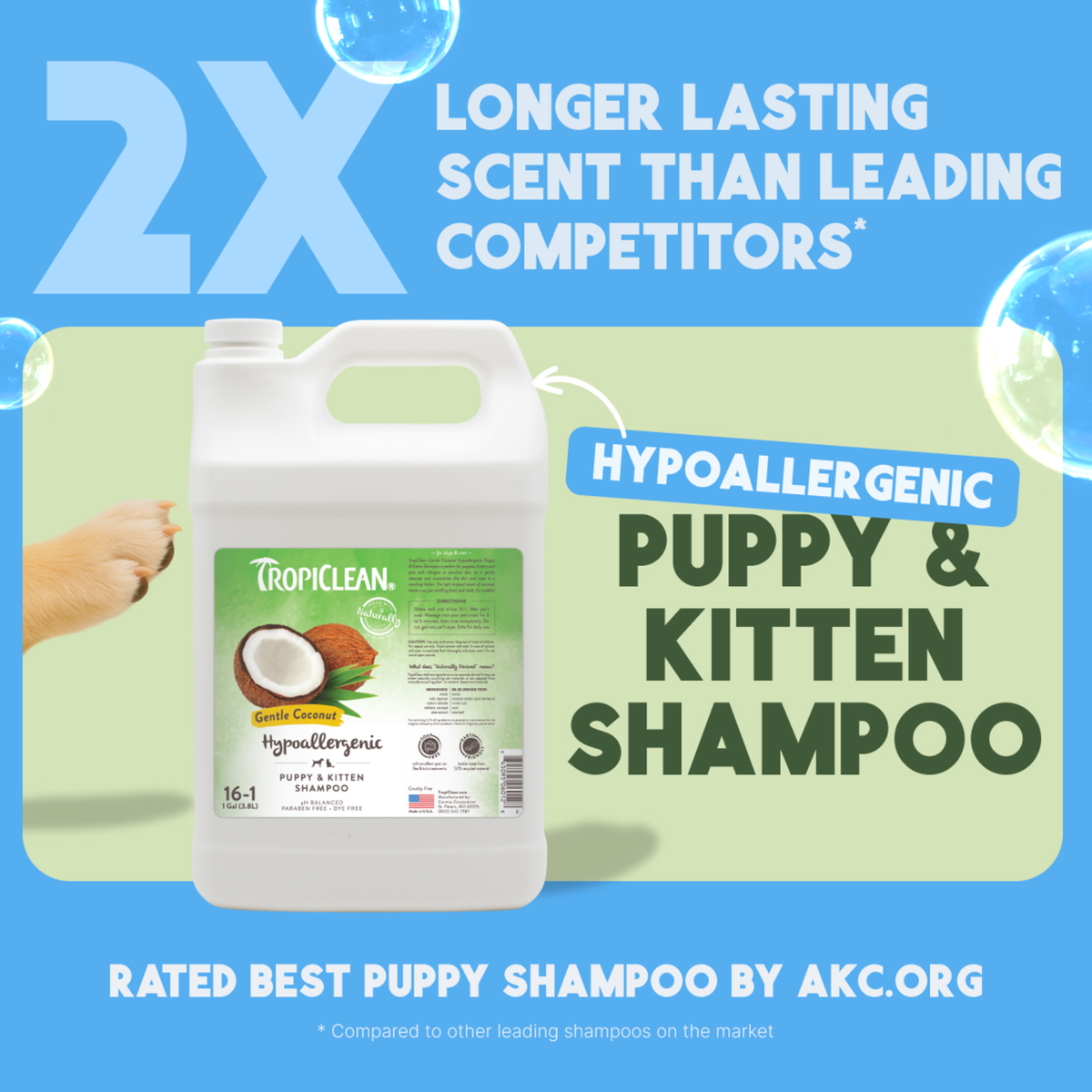 TropiClean Gentle Coconut Hypoallergenic Puppy & Kitten Shampoo, 1 gal