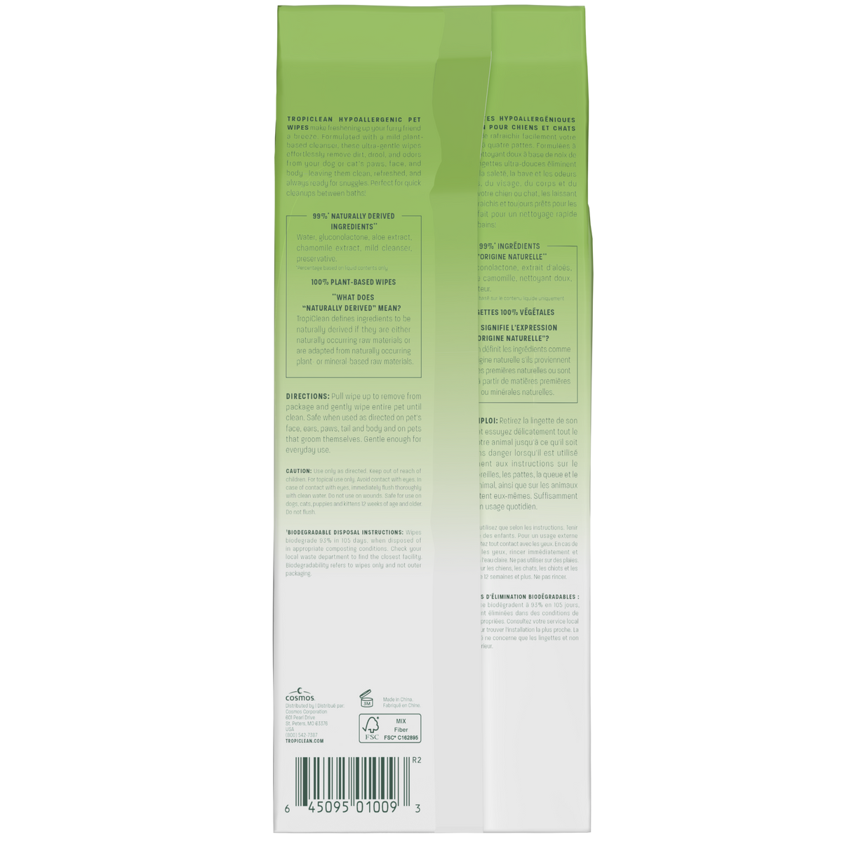 TropiClean Hypoallergenic Pet Wipes, 100ct