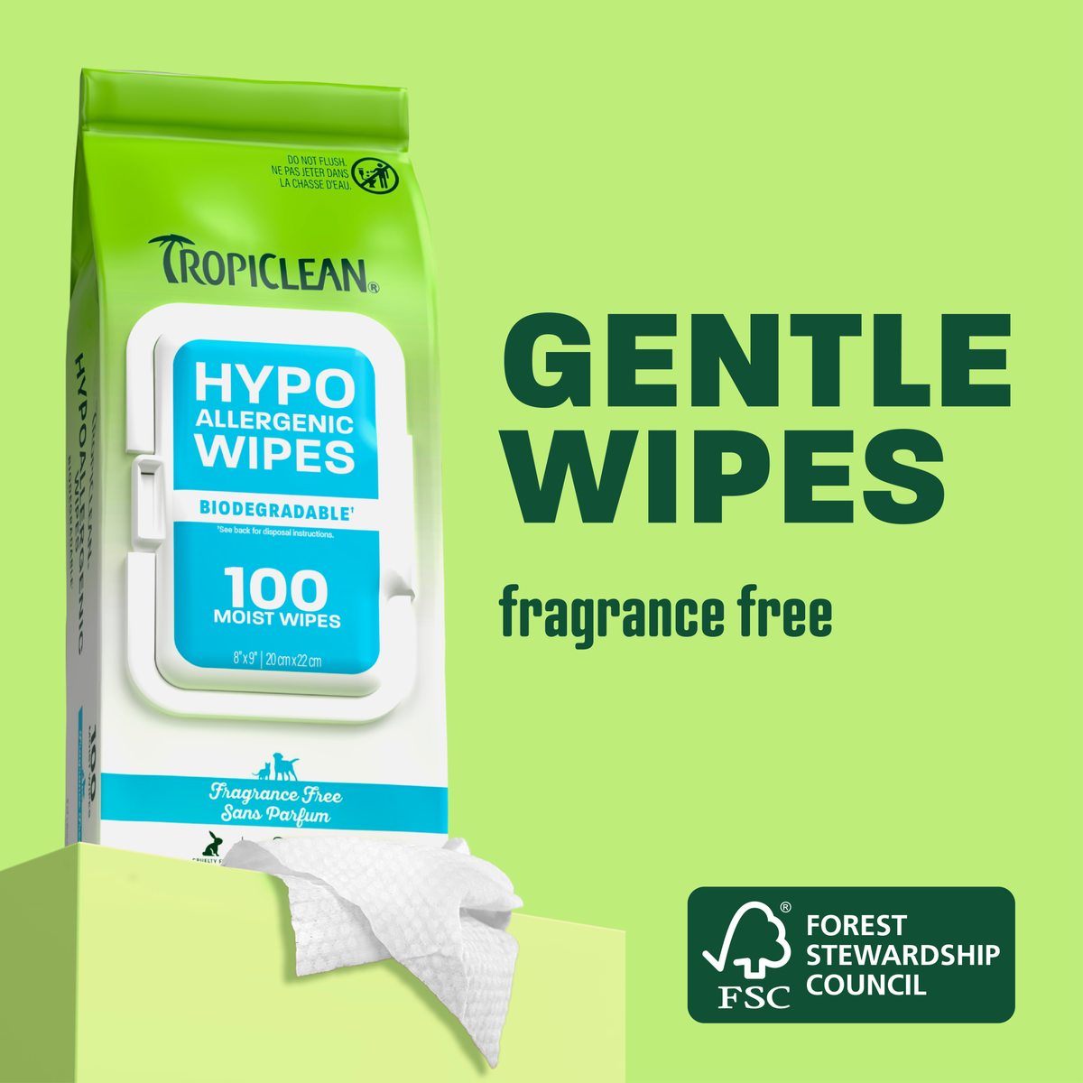 TropiClean Hypoallergenic Pet Wipes, 100ct
