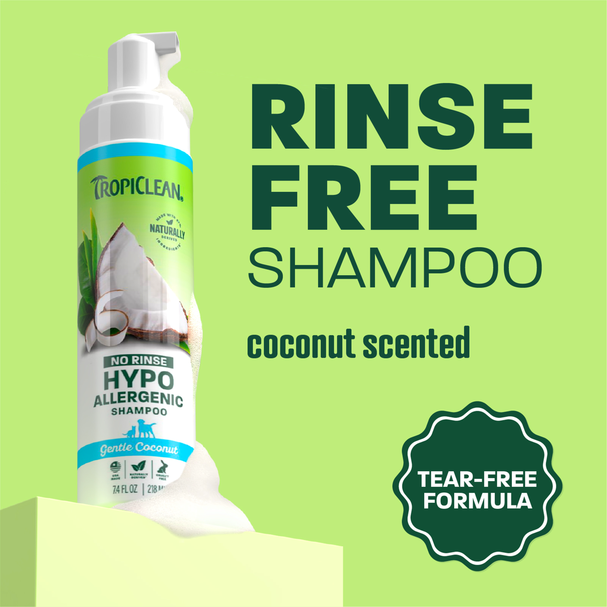 TropiClean Hypoallergenic No Rinse Pet Shampoo, 7.4oz