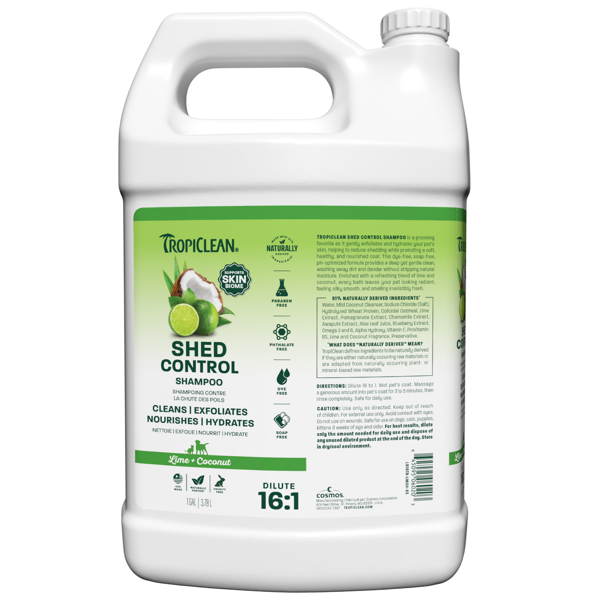 TropiClean Lime + Coconut Shed Control Pet Shampoo, 1 gal