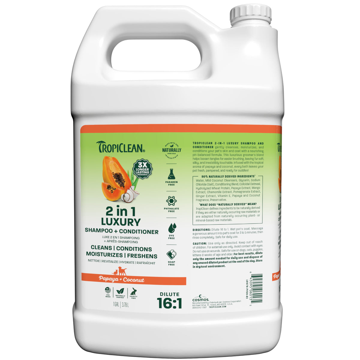 TropiClean Papaya + Coconut 2-in-1 Pet Shampoo and Conditioner, 1 gal