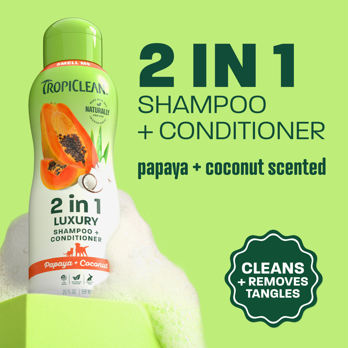 TropiClean Papaya + Coconut 2-in-1 Pet Shampoo and Conditioner, 1 gal