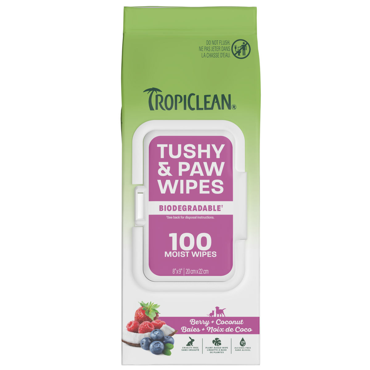 TropiClean Berry + Coconut Tushy & Paw Wipes, 100ct