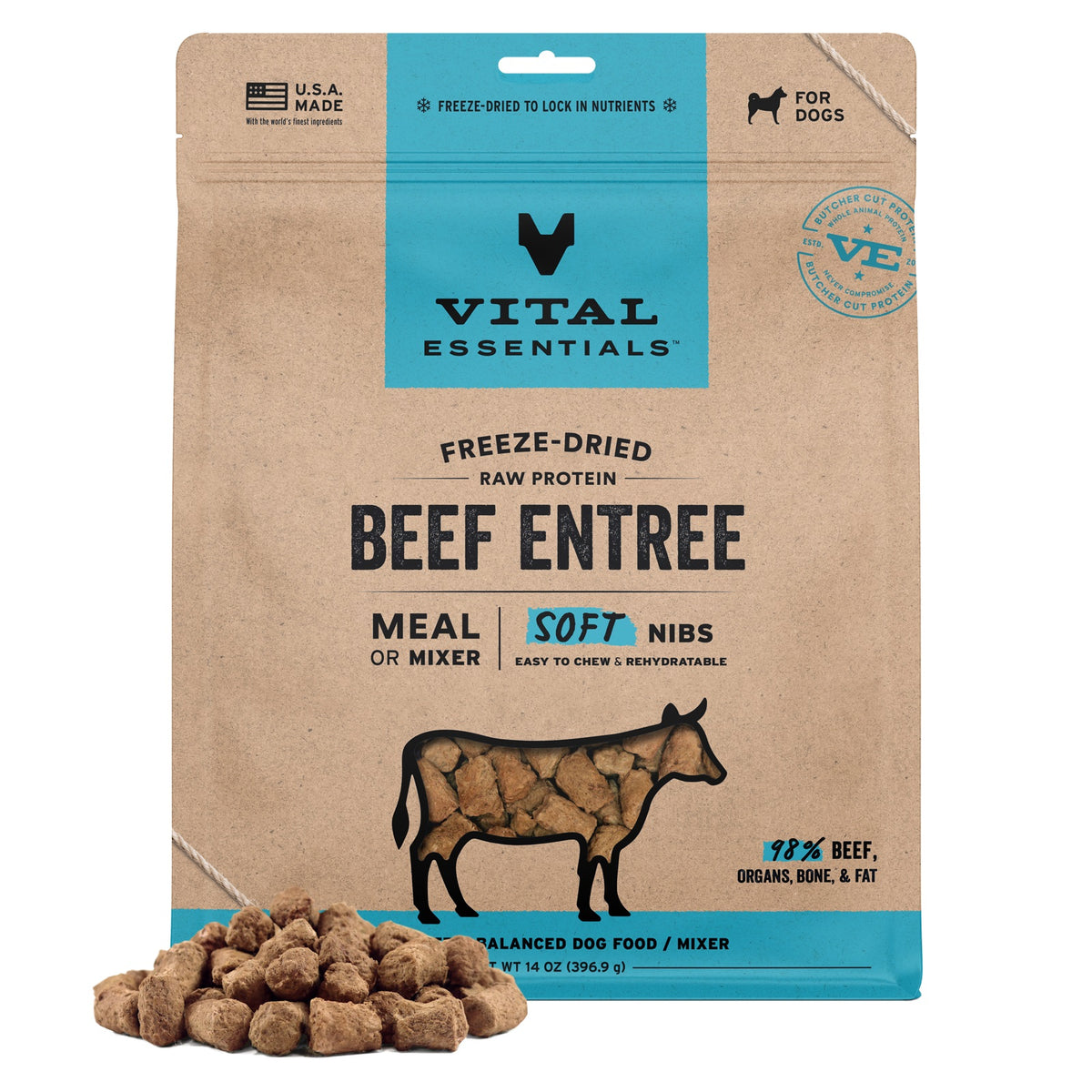 Vital Essentials Freeze-Dried Raw Beef Entree & Mixer Dog Food Soft Nibs, 14 oz