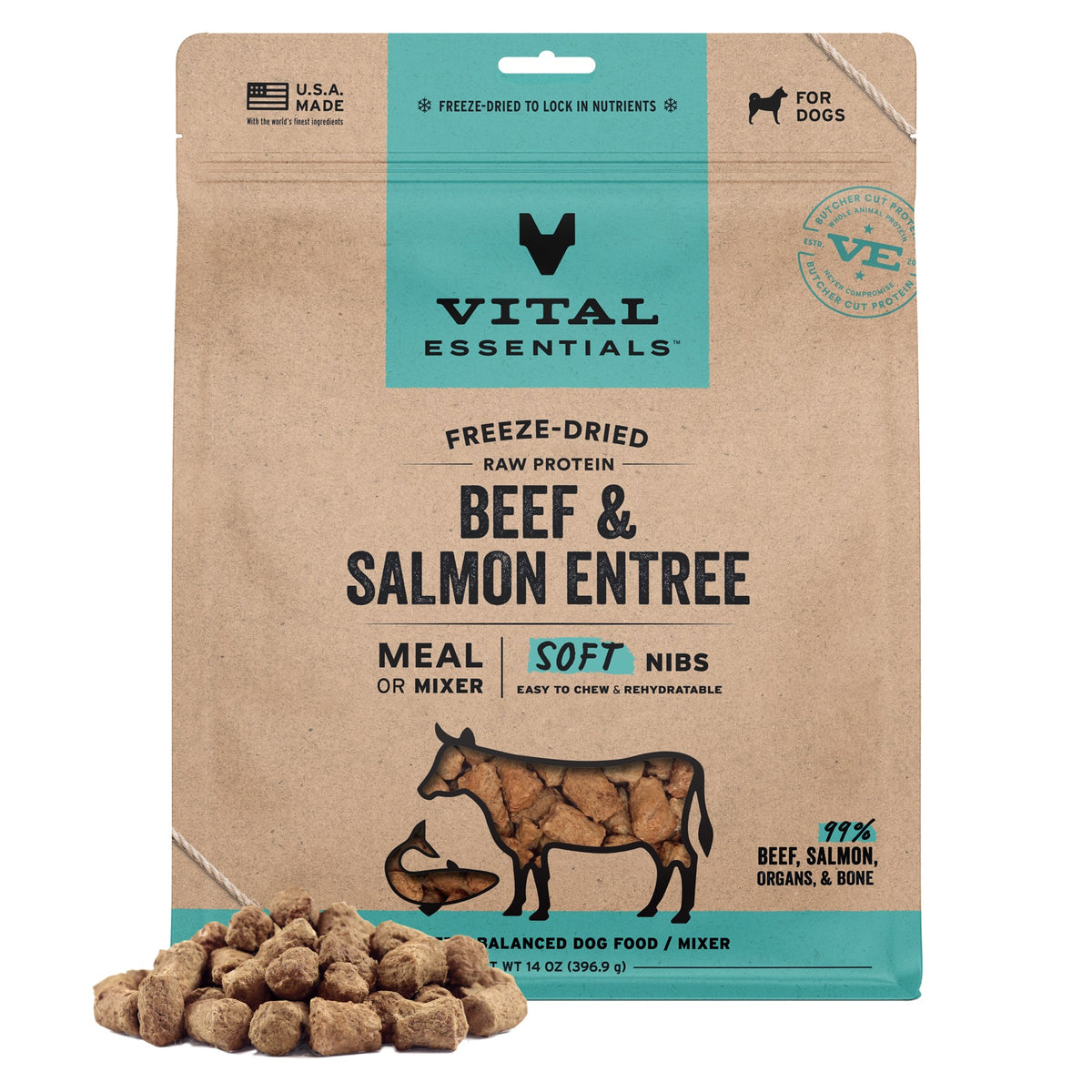 Vital Essentials Freeze-Dried Raw Beef & Salmon Entree & Mixer Dog Food Soft Nibs, 14 oz