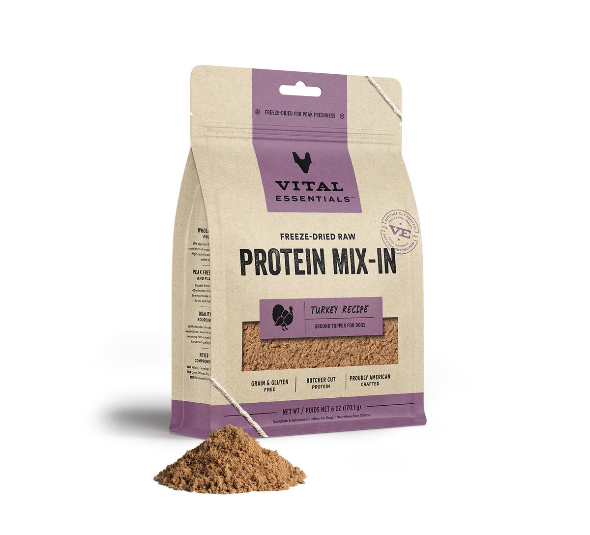 Vital Essentials® Freeze-Dried Raw Turkey Protein Mix-In Ground Topper for Dogs, 6 oz