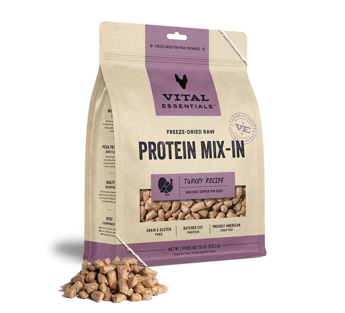 Vital Essentials® Freeze-Dried Raw Turkey Protein Mix-In Meal Topper for Dogs, 18 oz