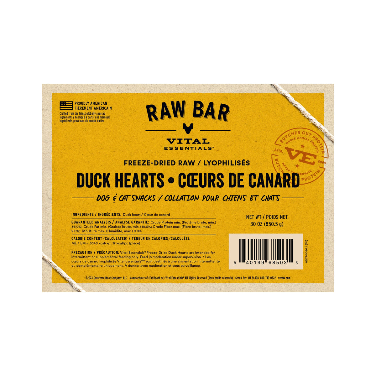 Vital Essentials® RAW BAR Freeze-Dried Raw Duck Hearts Dog & Cat Snacks 30oz