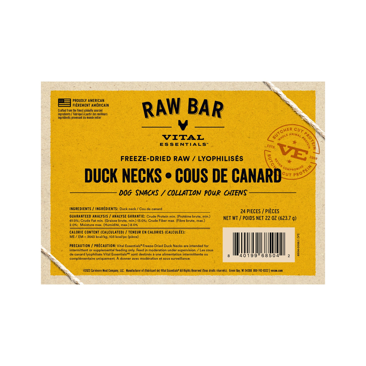 Vital Essentials® RAW BAR Freeze-Dried Raw Duck Necks Dog Snacks - 24 pcs