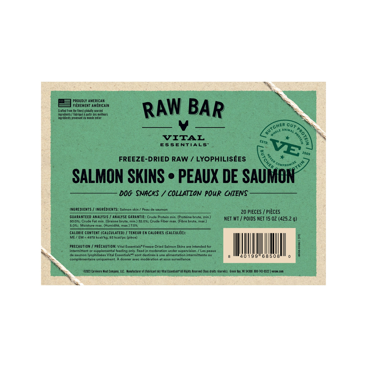 Vital Essentials® RAW BAR Freeze-Dried Raw Salmon Skins Dog Snacks - 20 pcs