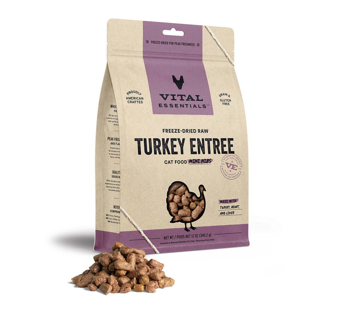 Vital Essentials® Freeze-Dried Raw Turkey Entree Cat Food Mini Nibs, 12 oz