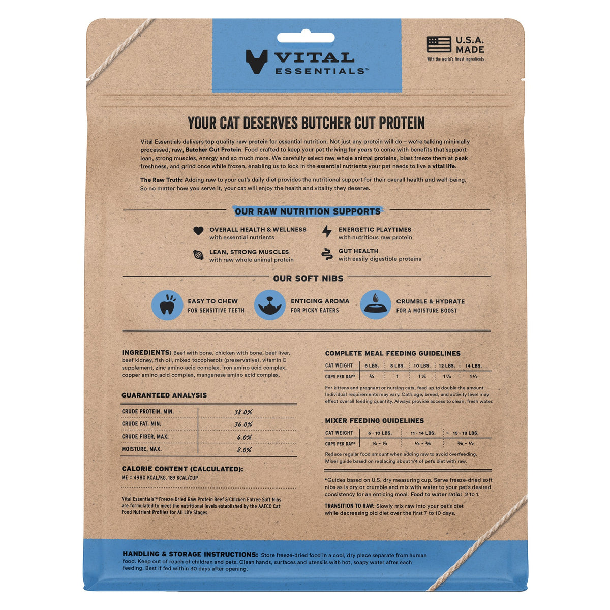 Vital Essentials Freeze-Dried Raw Beef & Chicken Entree & Mixer Cat Food Soft Nibs, 12 oz