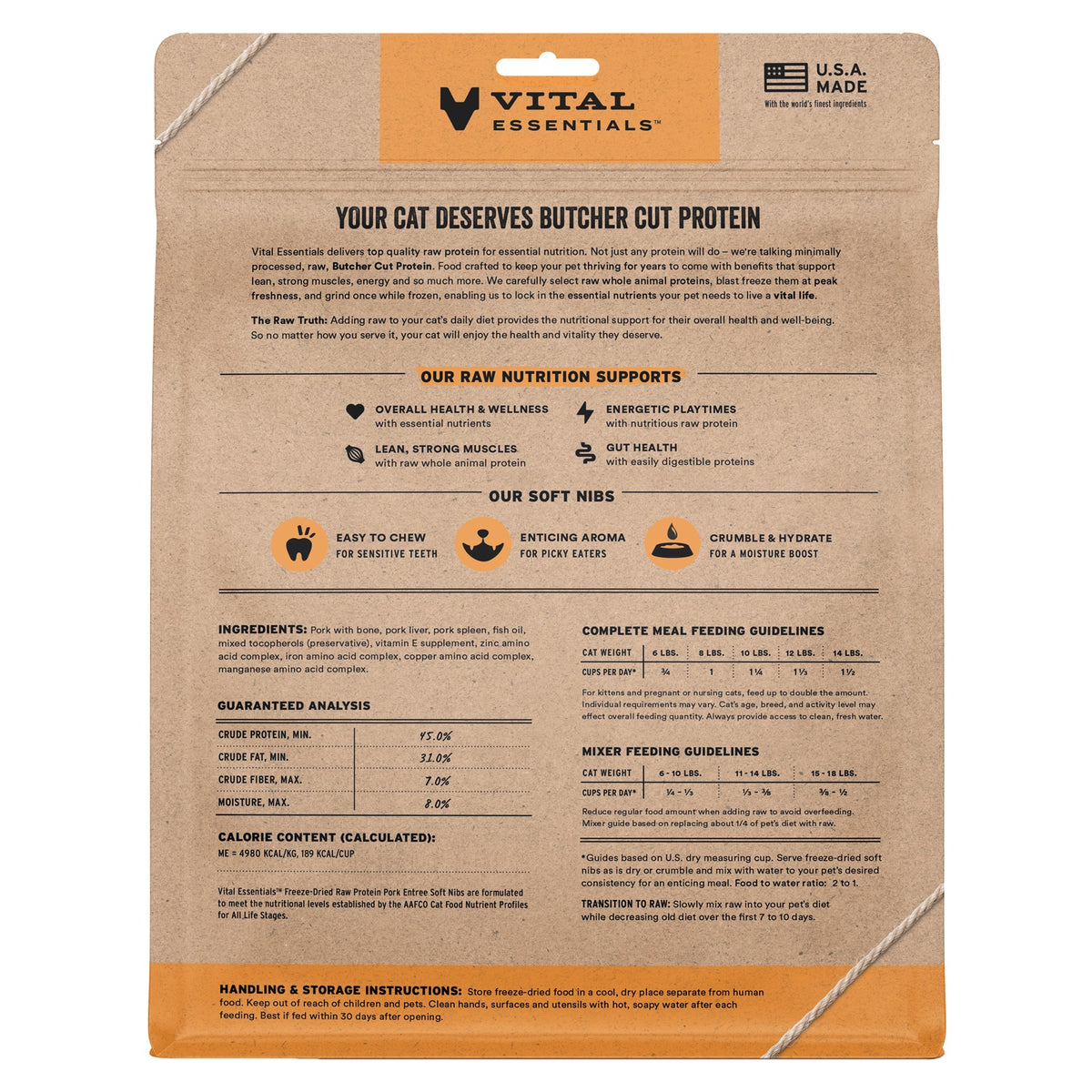 Vital Essentials Freeze-Dried Raw Pork Entree & Mixer Cat Food Soft Nibs, 12 oz
