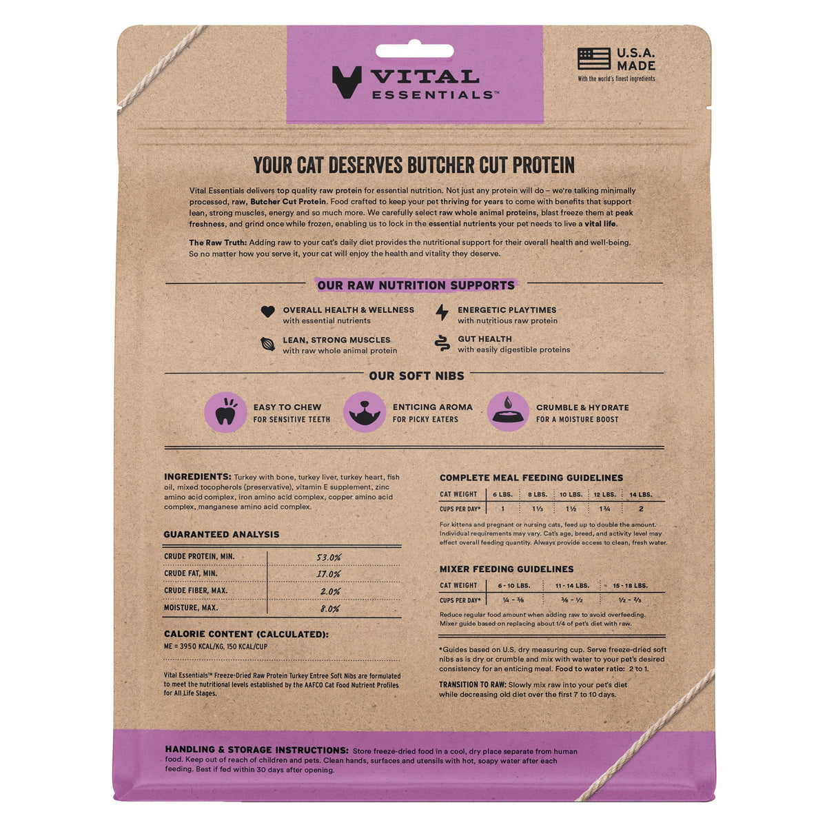 Vital Essentials Freeze-Dried Raw Turkey Entree & Mixer Cat Food Soft Nibs, 12 oz