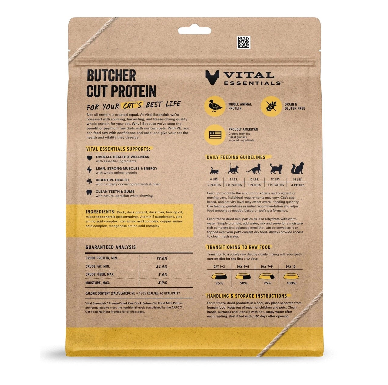 Vital Essentials Freeze-Dried Raw Duck Entree Cat Food Mini Patties, 15 oz