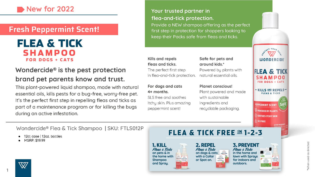 Wondercide Flea & Tick Shampoo for Dogs + Cats - 12oz. liquid shampoo - Peppermint