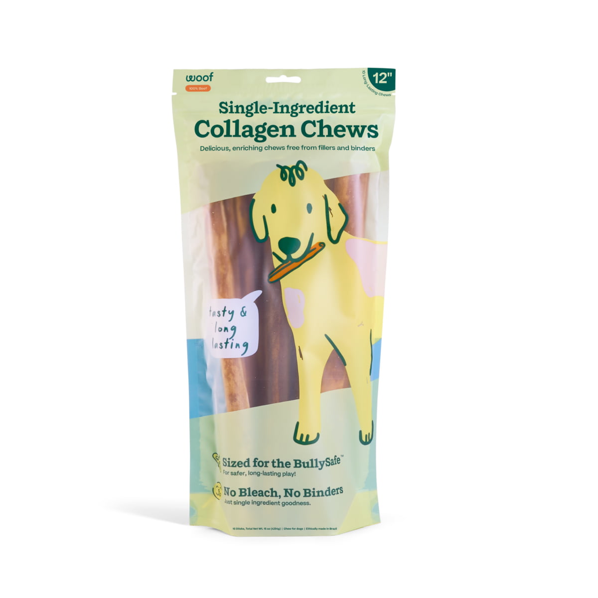 WOOF BullySafe Chews - Pure Collagen - 10pk 12in