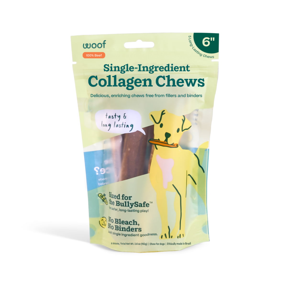 WOOF BullySafe Chews - Pure Collagen - 5pk 6in