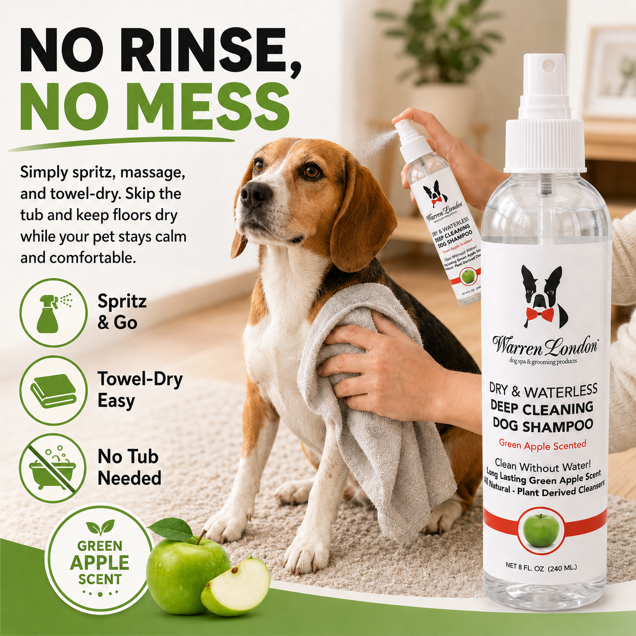 Warren London Dry & Waterless Shampoo - Green Apple - 8 oz