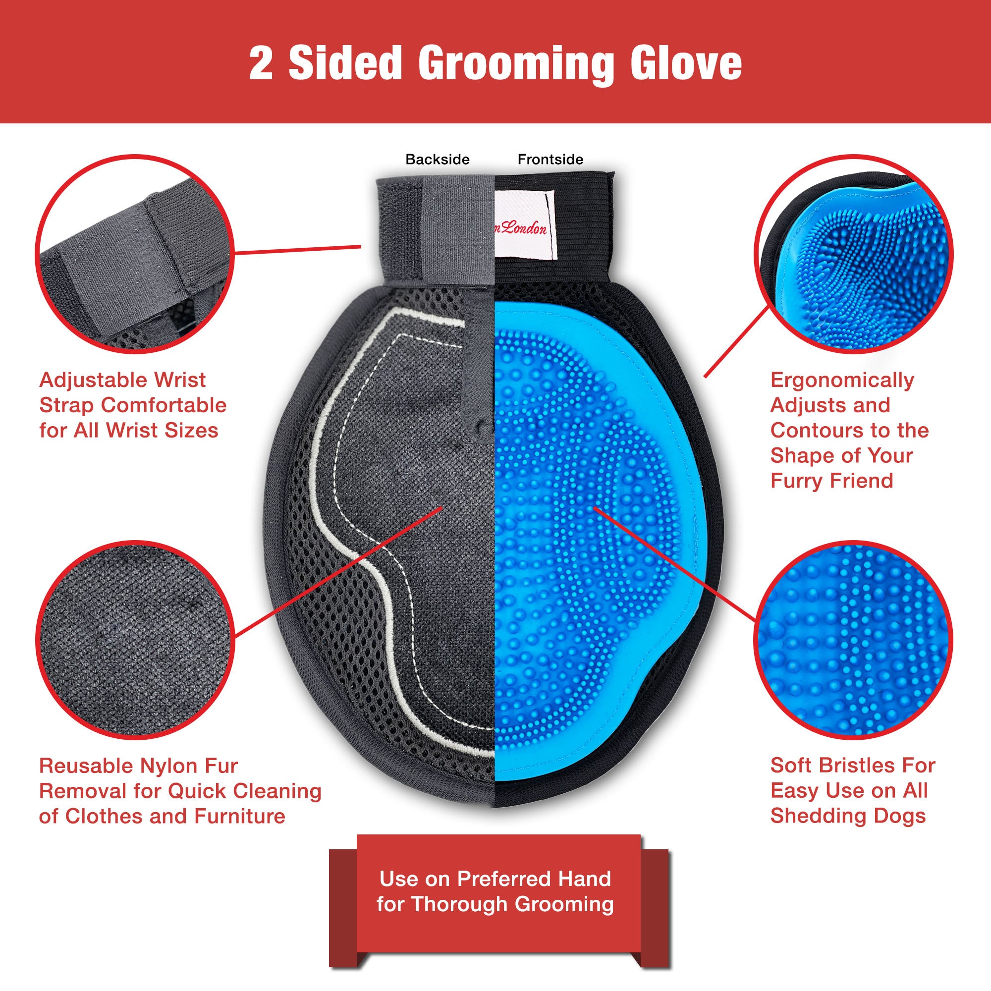Warren London 2-in-1 Grooming Glove, Double Sided