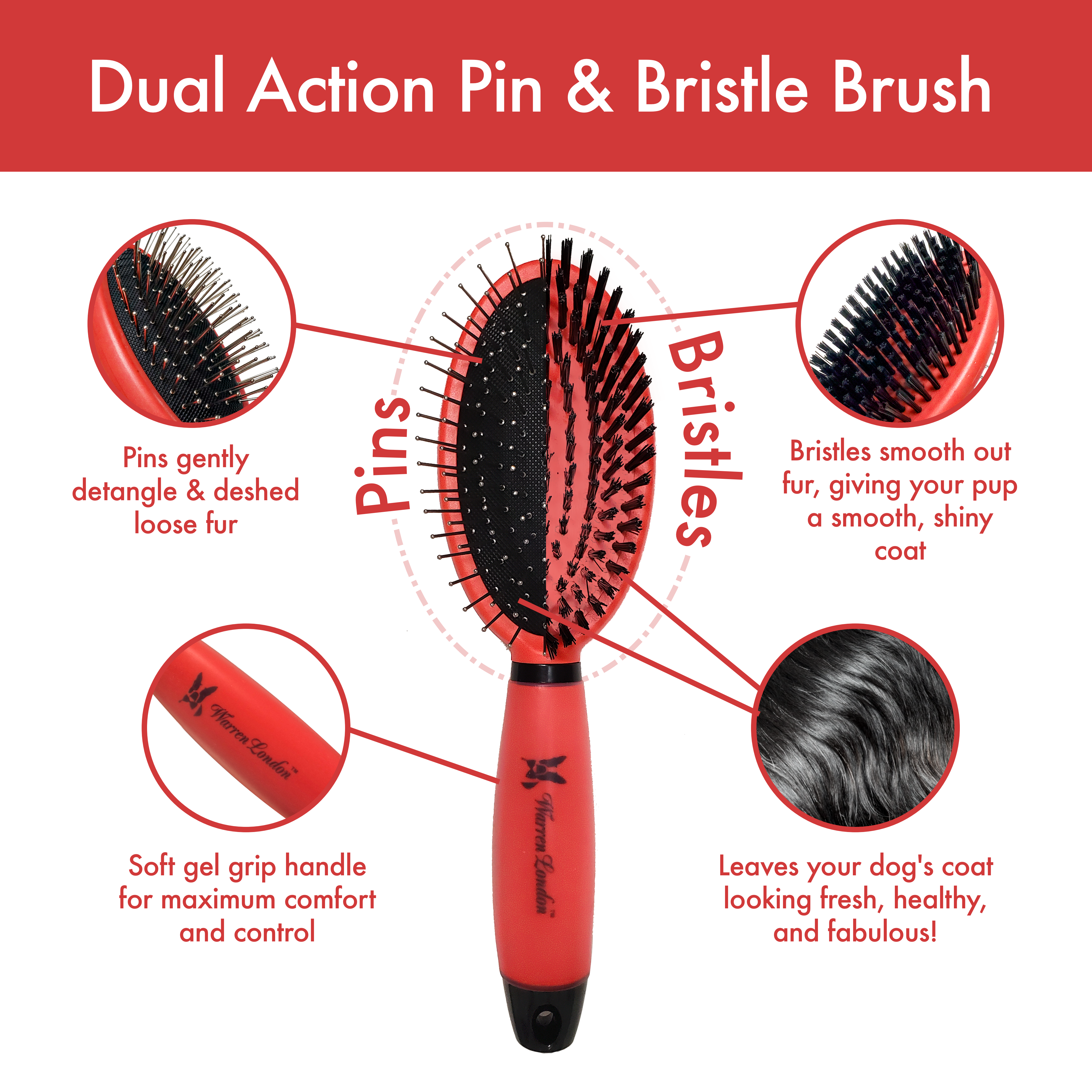 Warren London Dual-Action Pin & Bristle Brush
