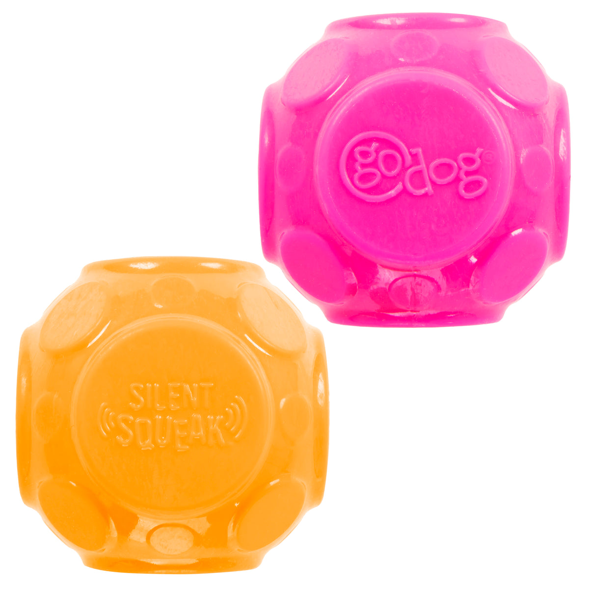 goDog Silent Squeaker Ball Dog Toy 2pk