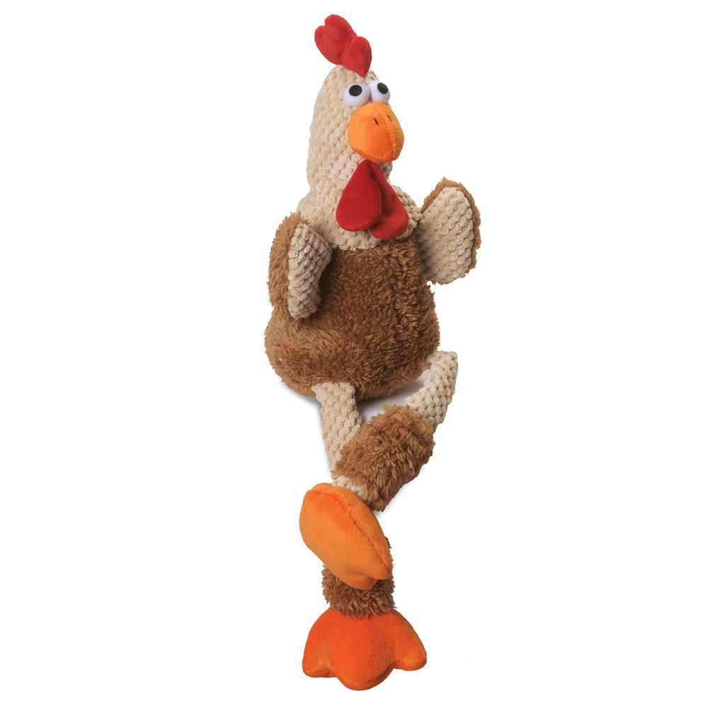 goDog Checkers Skinny Rooster Brown w/Chew Guard Plush Dog Toy Small