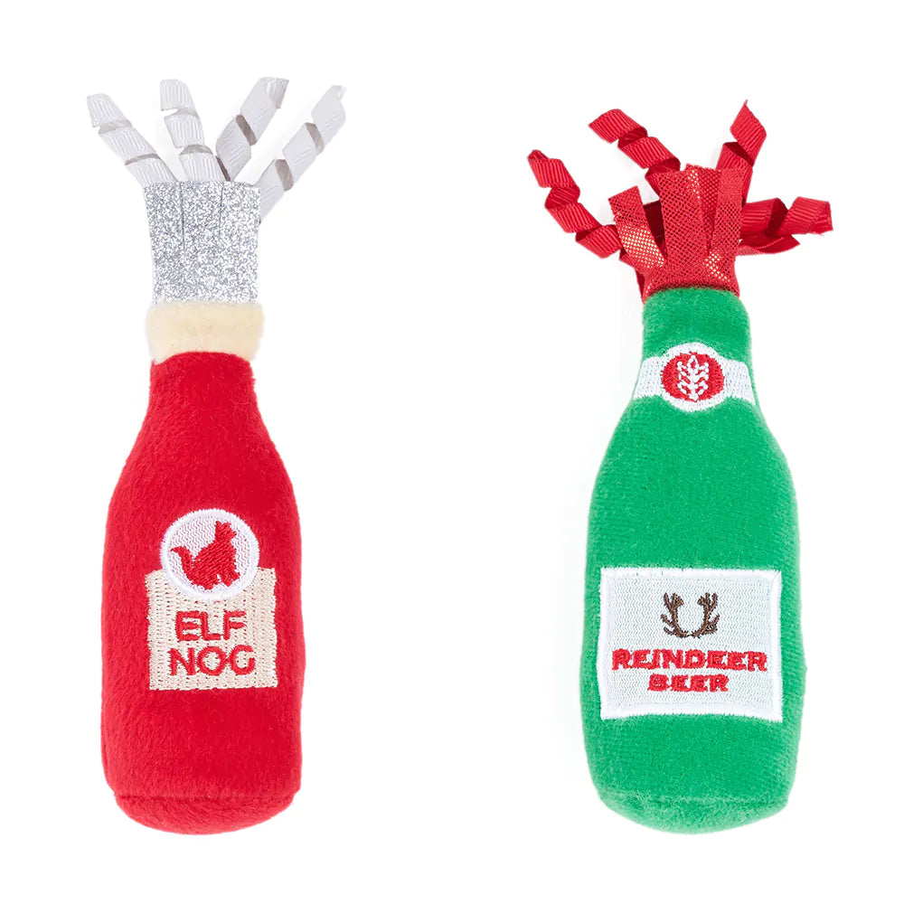 ZippyClaws Holiday Catnip Crusherz Reindeer Beer & Elf Nog Cat Toy 2pk
