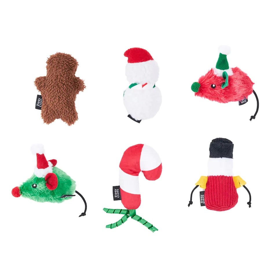 ZippyClaws Holiday Festive Cheer Cat Toy 6pk