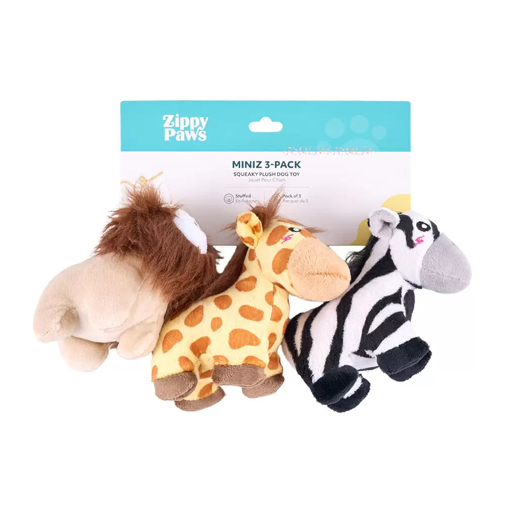 ZippyPaws Miniz 3pk Jungle Safari Plush Dog Toy