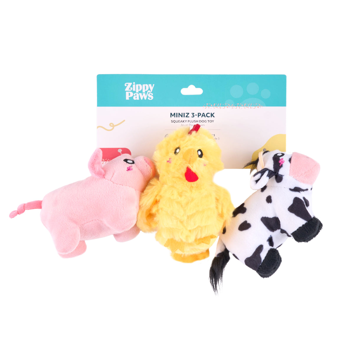 ZippyPaws Miniz Barnyard Friends Plush Dog Toy 3pk