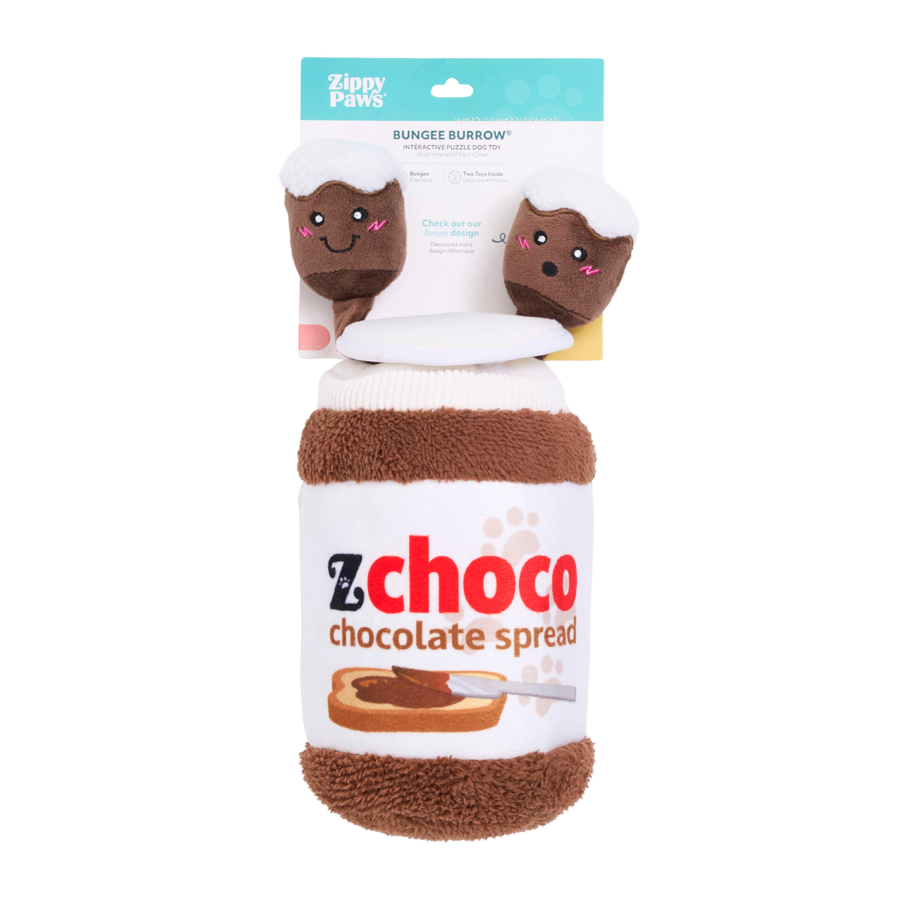 ZippyPaws Bungee Burrow Chocolate Spread Jar Plush Dog Toy