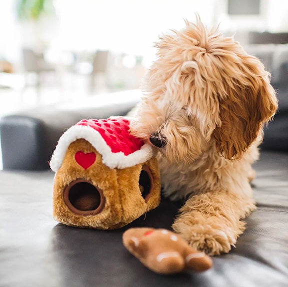 ZippyPaws Holiday Zippy Burrow Gingerbread House Plush Dog Toy