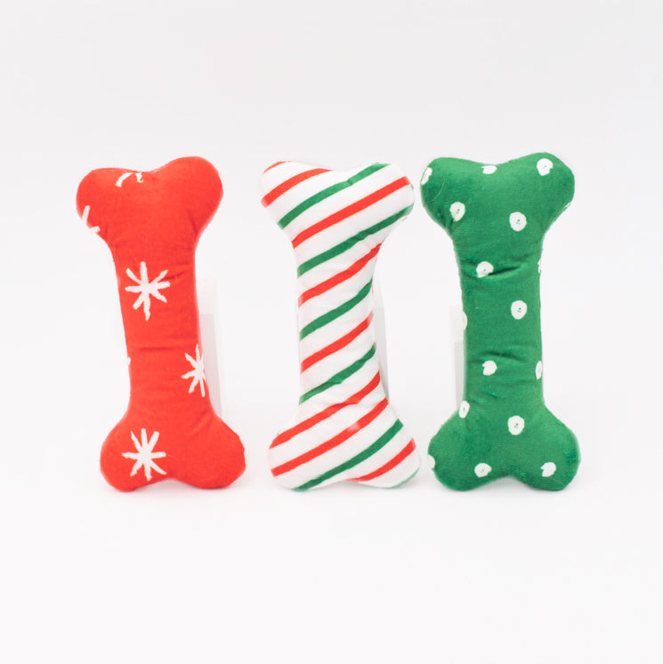 ZippyPaws Holiday Patterned Bones Regular Plush Dog Toy 3pk