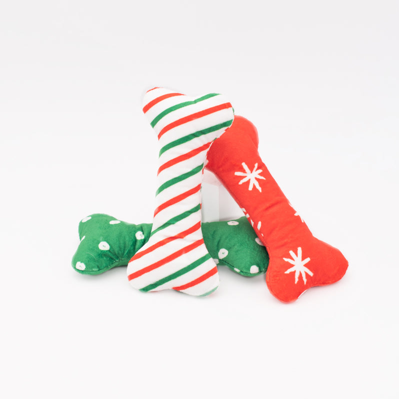 ZippyPaws Holiday Patterned Bones Regular Plush Dog Toy 3pk